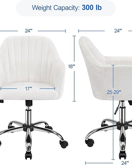 Yaheetech Office Desk Chair Height Adjustable Task Chairs Modern Office Chair Makeup Chair 360° Swivel Computer Chair Mid Back Chair Living Room Chairs with Arms&Stainless Base Accent Ivory - LeafyLoom