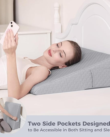 Bed Wedge Pillow for Sleeping 7.5" Memory Foam Wedge Pillow for After Surgery Triangle Pillow Wedge for Acid Reflux Snoring Heartburn GERD Back Support Leg Elevation, Removable Washable Cover - Gray - LeafyLoom