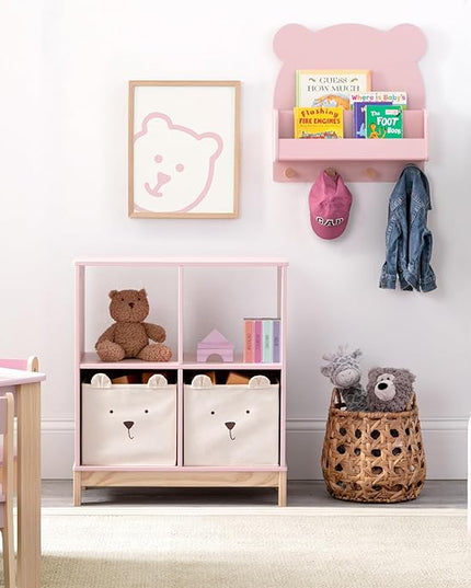 Delta Children babyGap Graham 4-in-1 Convertible Crib with Storage Drawer + Brannan Bear Bookcase with Bins + Brannan Bear Wall Shelf with 4 Hooks, Blush Pink/Dark Pink (Bundle) - LeafyLoom