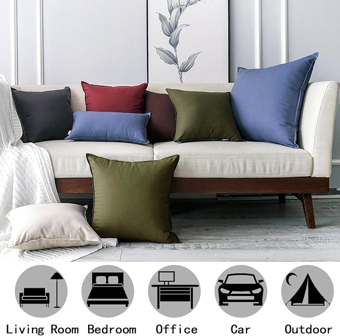 Jeanerlor Set of 2 Decorative 26"x26" Cotton Linen Chair Throw Pillow Case Green for Sofa Durable Classy, Comfortable Cushion Cover for Coffee Shop/Bar (65 x 65cm) Olive Green - LeafyLoom