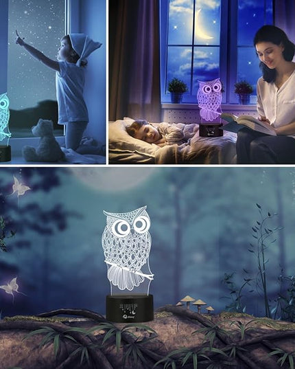 Elstey Owl 3D Illusion Lamp, 7 Color Changing Touch Table Desk LED Night Light Great Kids Gifts Home Decoration - LeafyLoom