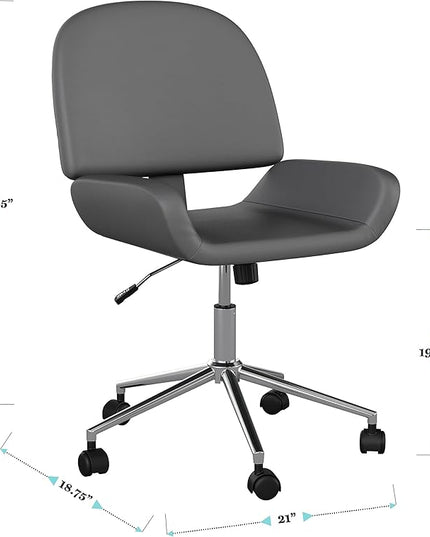 Martha Stewart Tyla Armless Swivel Task Chair for Home Office in Gray Faux Leather with Polished Nickel Frame - LeafyLoom