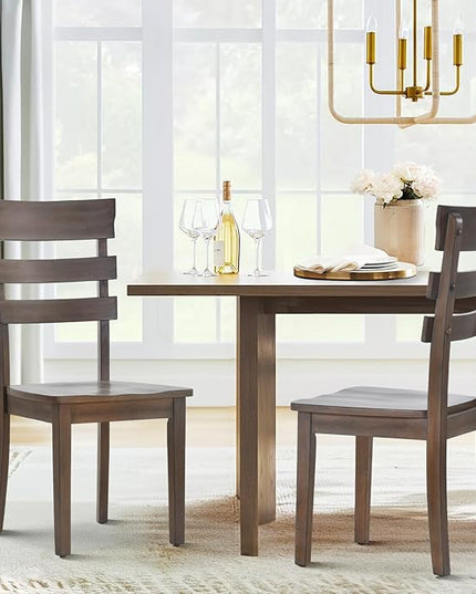 COLAMY Wooden Dining Chairs Set of 6, Ladder High Back Kitchen Side Chair, Farmhouse Armless Dining Room Chairs with Adjustable Foot Pegs, Light Brown - LeafyLoom