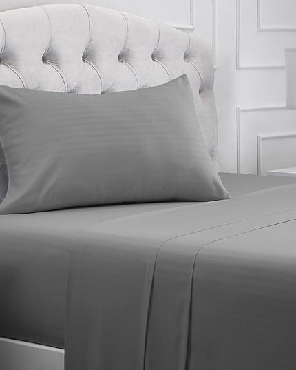 Mellanni Twin Sheets Set - 3 PC Iconic Collection Bedding Sheets & Pillowcases - Hotel Luxury, Extra Soft, Cooling Bed Sheets - Deep Pocket up to 16 inch (Twin, Striped Gray/Silver) - LeafyLoom