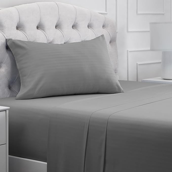 Mellanni Twin XL Sheets Set - 3 PC Iconic Collection Bedding Sheets & Pillowcases - Hotel Luxury, Extra Soft, Cooling Bed Sheets - Deep Pocket up to 16 inch (Twin Extra Long, Striped Gray/Silver) - LeafyLoom