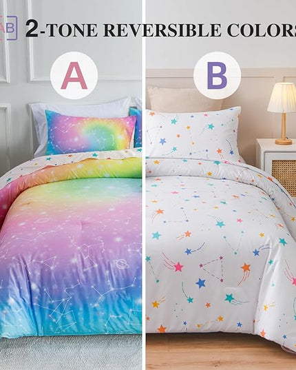 Btargot 6 Piece Tie Dye Constellation Comforter Set Bed in A Bag, Galaxy Rainbow Stars Pattern Bedding Set for Boys Girls Teen, Queen Multi - LeafyLoom
