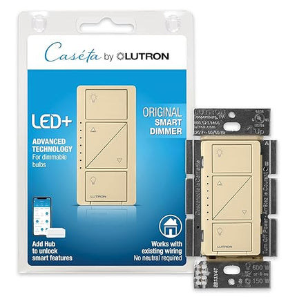Lutron Caseta Original Smart Dimmer Switch (Lutron Smart Hub Required), for LED Lights, 150 Watt, Single-Pole/3-Way, No Neutral Required, PD-6WCL-IV 6-PACK, Ivory, 6 Pack Lutron