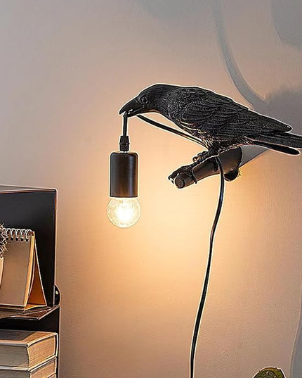 Raven Desk Lamp, Raven Lamp, Bird Lamp, Resin LED Bird Lamp for Bedroom/Office/Living Room/Farmhouse Art Deco with Plug (Right) - LeafyLoom