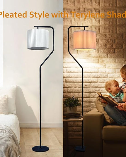 Floor Lamp,9W LED Edison Bulbs Included，Standing Lamp with 350 Adjustable Pleated Lampshade, 72" Tall Pleated Floor Lamp for Living Room Bedroom Office Classroom Dorm Room - LeafyLoom