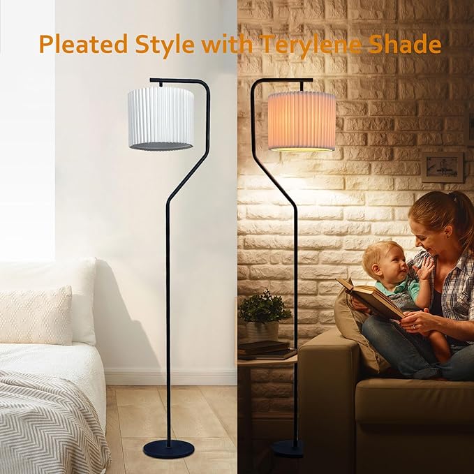 Floor Lamp,9W LED Edison Bulbs Included，Standing Lamp with 350 Adjustable Pleated Lampshade, 72" Tall Pleated Floor Lamp for Living Room Bedroom Office Classroom Dorm Room - LeafyLoom