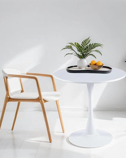 White Round Table Modern Dining Table, 24" Tulip Table Kitchen Table Small Dining Table for 2 People Coffee Table - LeafyLoom