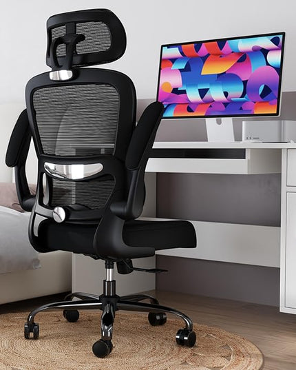 Office Chair Ergonomic Desk Chair, 330 LBS Home Mesh Office Desk Chairs with Wheels, Comfortable Gaming Chair, High Back Office Chair for Long Hours, Office Chair for Study and Work (Black) - LeafyLoom
