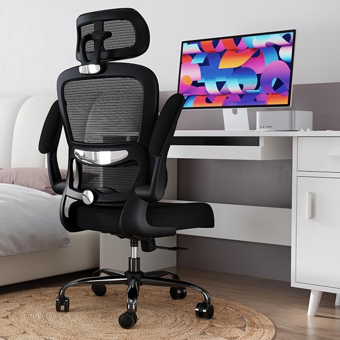 Office Chair Ergonomic Desk Chair, 330 LBS Home Mesh Office Desk Chairs with Wheels, Comfortable Gaming Chair, High Back Office Chair for Long Hours, Office Chair for Study and Work (Black) - LeafyLoom