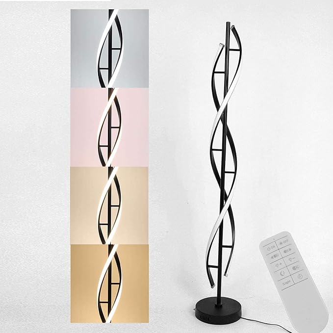 Modern Floor lamp 53 in,LCiWZ 35W Night Light Dimming Standing Lamp,Corner Spiral Floor Lamp with Remote Control,Eye-Caring Reading Light Very Suitable Black. - LeafyLoom