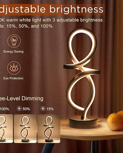 Modern Table Lamp, LED Spiral Lamp, RGB Table Lamp, Black Bedside Lamp with 7 Colors 10 Light Modes, Touch Dimmable Nightstand Lamp for Bedroom Living Room Home Office, 15W - LeafyLoom