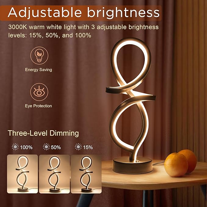 Modern Table Lamp, LED Spiral Lamp, RGB Table Lamp, Black Bedside Lamp with 7 Colors 10 Light Modes, Touch Dimmable Nightstand Lamp for Bedroom Living Room Home Office, 15W - LeafyLoom