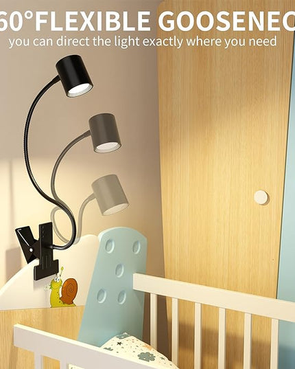 Dott Arts Desk Lamp,USB Clip On Light with 3 Color Modes,LED 10 Levels Brightness Reading Light, 360°Gooseneck Book Light,Eye-Care Reading Lamp for Home Office,Headboards Black - LeafyLoom
