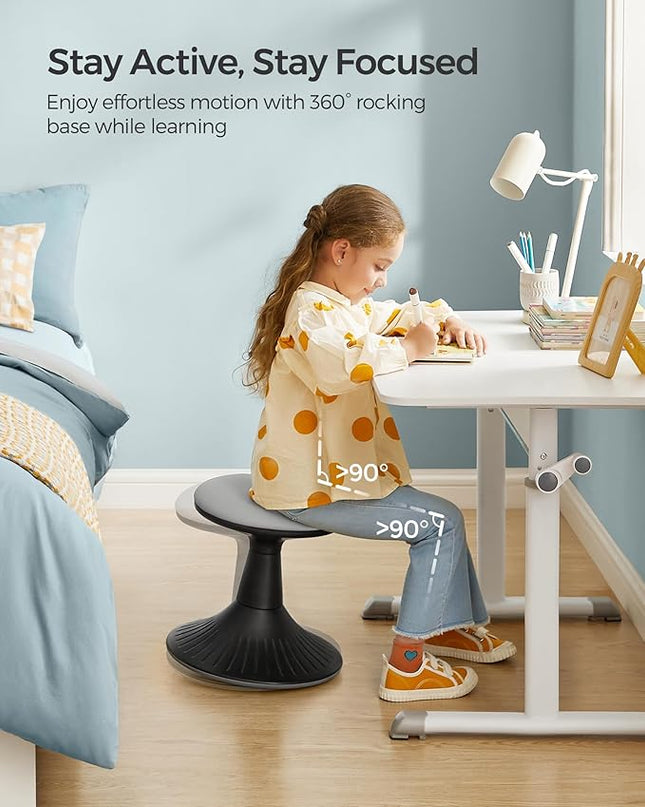 SONGMICS Kids Wobble Chair, Wiggle Stool for Kids Ages 5-8, Comfortable 60D Foam Seat, Breathable Fabric, Anti-Slip Base, 14.2-Inch High, Tool-Free Assembly, Ink Black and Dove Gray UOSC009B01 - LeafyLoom