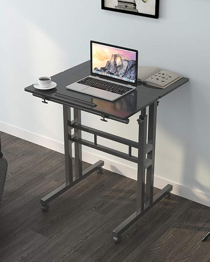 Mobile Stand Up Desk, 24 inch Laptop Computer Desk Adjustable Standing Home Office Desks with Roller, Student Desk School Desk Simple Stand Up Desk Small Desks for Small Spaces for Standing or Sitting - LeafyLoom