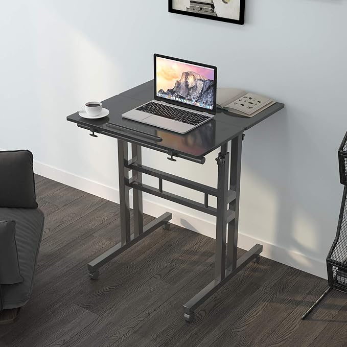 Mobile Stand Up Desk, 24 inch Laptop Computer Desk Adjustable Standing Home Office Desks with Roller, Student Desk School Desk Simple Stand Up Desk Small Desks for Small Spaces for Standing or Sitting - LeafyLoom