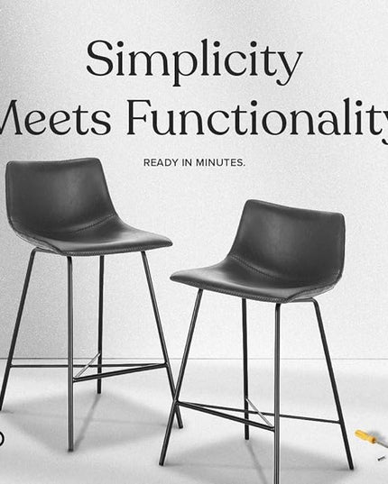 Poly and Bark Paxton 24” Counter Stool, Set of 3 Grey - LeafyLoom