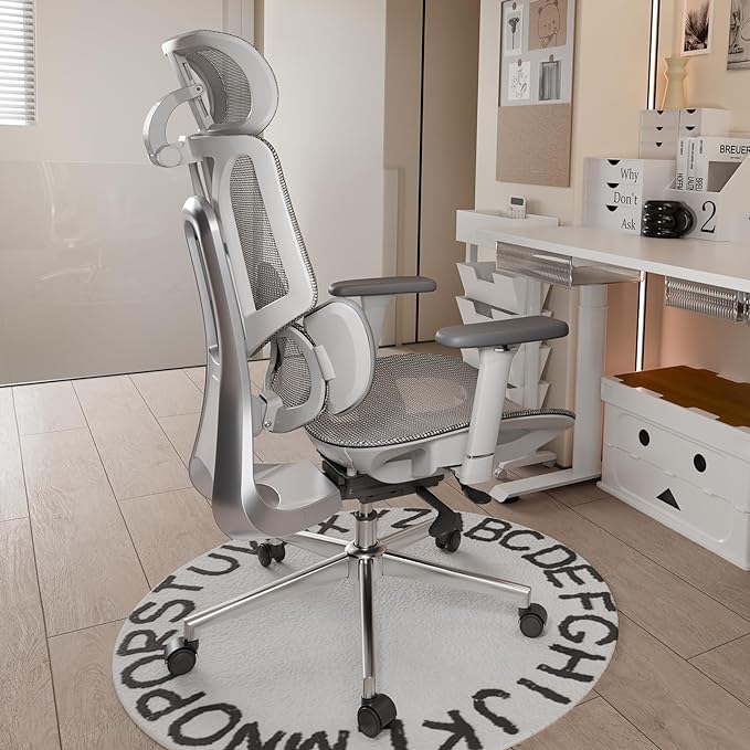 Hbada E3 Ergonomic Office Chair, Big and Tall Office Chair - with 3-Zone Dynamic Lumbar Support, 3D Adjustable Headrest, 3D Adjustable Armrests, Swivel Computer Chair, Grey(No Footrest) - LeafyLoom
