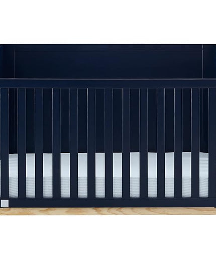 Delta Children babyGap Oxford 6-in-1 Convertible Crib + Brannan Bear Bookcase with Bins + Brannan Bear Wall Shelf with 4 Hooks, Navy/Natural (Bundle) - LeafyLoom