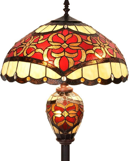 Bieye L10867 Baroque Tiffany Style Stained Glass Double Lit Floor Lamp for Home Decor 64-inch Tall (18-inch Wide, Red) - LeafyLoom