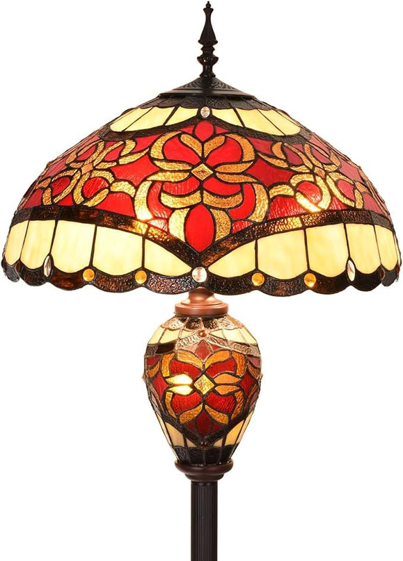 Bieye L10867 Baroque Tiffany Style Stained Glass Double Lit Floor Lamp for Home Decor 64-inch Tall (18-inch Wide, Red) - LeafyLoom