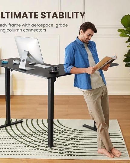 ErGear 63" Dual Motor L Shaped Standing Desk, 28"-46" Electric Height Adjustable, 2 Assembly Options to Fit Room Corner, Suitable for Sitting or Standing Up for Working or Gaming from Home, Black - LeafyLoom