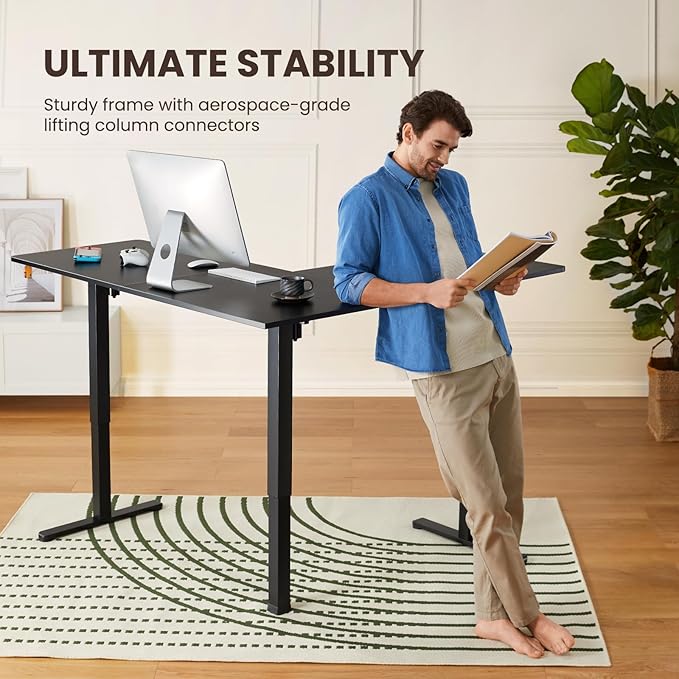 ErGear 63" Dual Motor L Shaped Standing Desk, 28"-46" Electric Height Adjustable, 2 Assembly Options to Fit Room Corner, Suitable for Sitting or Standing Up for Working or Gaming from Home, Black - LeafyLoom