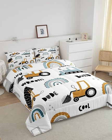 Feelyou Truck Excavator Comforter for Kids Boys Girls Cartoon Cars Bedding Set Tractor Engineering Vehicle Comforter Set Construction Bedroom Decor Quilt Set with 1 Pillowcase 2Pcs Bedding Twin - LeafyLoom