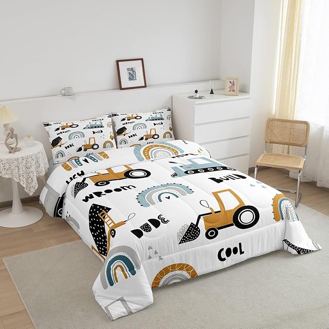Feelyou Truck Excavator Comforter for Kids Boys Girls Cartoon Cars Bedding Set Tractor Engineering Vehicle Comforter Set Construction Bedroom Decor Quilt Set with 1 Pillowcase 2Pcs Bedding Twin - LeafyLoom
