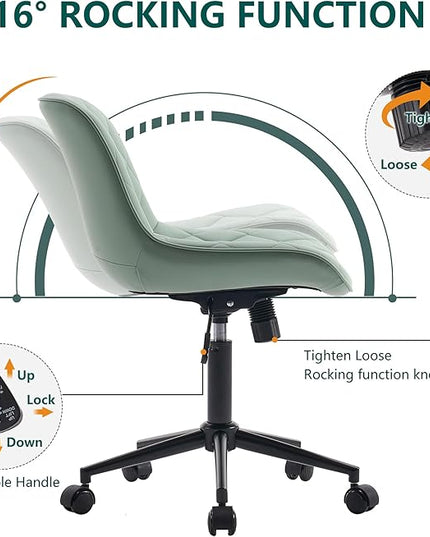 YOUNUOKE Office Chair Armless Leather Desk Chair with Wheels Thick Upholstery Computer Chair Small Cute Home Office Chair Swivel Rolling Task Chairs, Mint Green - LeafyLoom