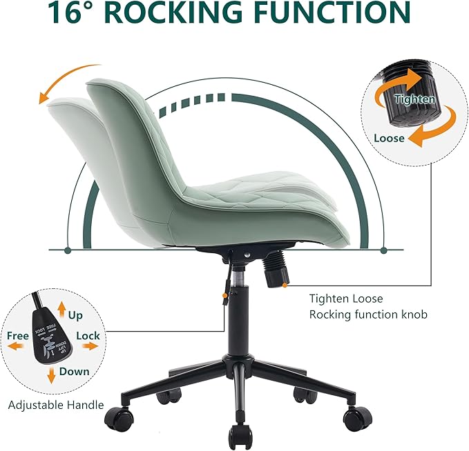 YOUNUOKE Office Chair Armless Leather Desk Chair with Wheels Thick Upholstery Computer Chair Small Cute Home Office Chair Swivel Rolling Task Chairs, Mint Green - LeafyLoom