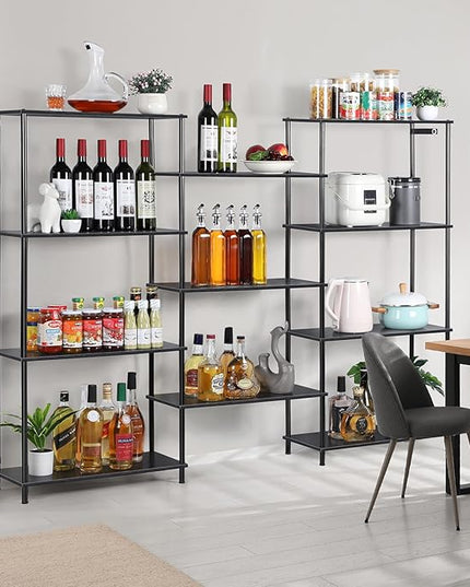 melos 4 Tier Bookshelf, Industrial Bookcase, Large Etagere Bookshelf Open Display Shelves with Metal Frame and 2 Anti-Tipping Strap, Black - LeafyLoom