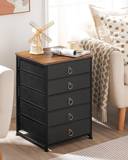 HOOBRO 5-Drawer Chest, File Cabinet, Office Cabinet with Drawers, Rolling Printer Stand, Filing Cabinet for Living Room, Home Office, Nonwovens Drawer, Easy Assembly, Black BFK50WJ01 - LeafyLoom