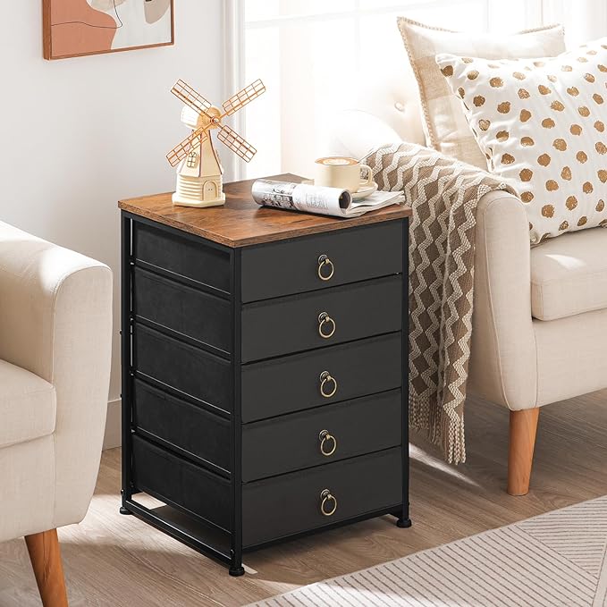 HOOBRO 5-Drawer Chest, File Cabinet, Office Cabinet with Drawers, Rolling Printer Stand, Filing Cabinet for Living Room, Home Office, Nonwovens Drawer, Easy Assembly, Black BFK50WJ01 - LeafyLoom