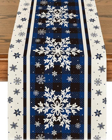 Artoid Mode Buffalo Plaid Snowflakes Blue Christmas Table Runner, Seasonal Winter Kitchen Dining Table Decoration for Home Party Decor 13x60 Inch ArtoidMode