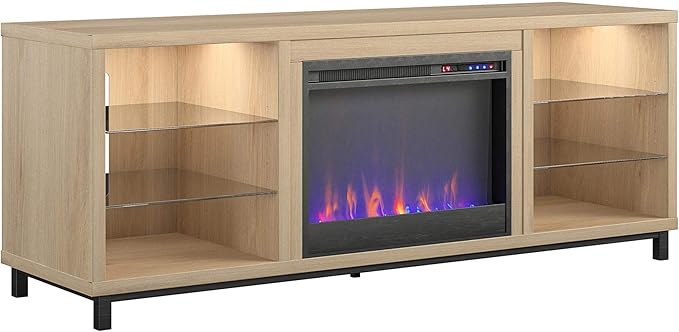 Ameriwood Home Lumina Fireplace TV Stand, Deluxe 70", Blonde Oak - LeafyLoom
