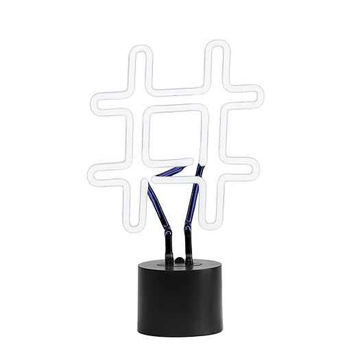 Amped & Co Neon Hashtag Symbol Desk Light, Real Neon, White, Large 8 x 13 inches, Home Decor Neon Signs led lights, neon lights for bedroom wall decors - LeafyLoom