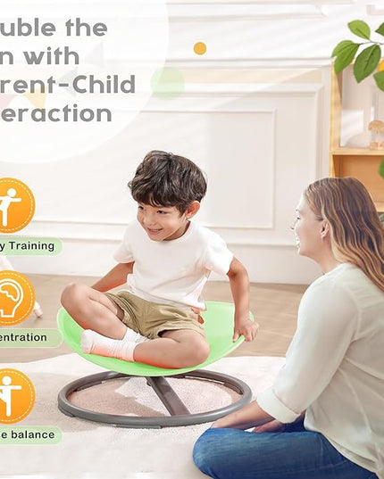 Autism Kids Swivel Chair,Sit and Spin Chair for Kids,ADHD Sensory Integration Therapy,Training Body Coordination,Wobble Disk for Toddlers,Improve Focus,Metal Base Non Slip Safer（Green） - LeafyLoom