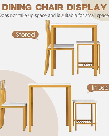 SogesHome 4 Piece Kitchen Dining Table Set for 4, Kitchen Table Bench Chairs Setfor 4, Space-Saving Table Set for Restaurant, Coffee Shop, Golden - LeafyLoom
