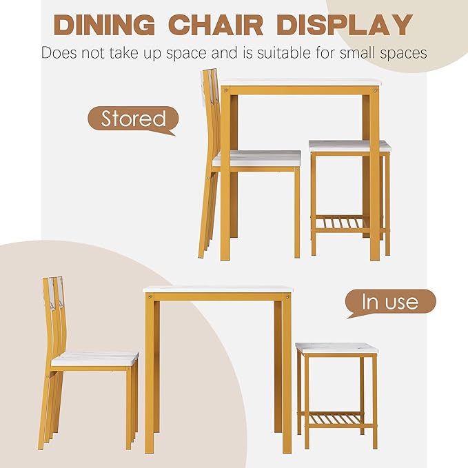 SogesHome 4 Piece Kitchen Dining Table Set for 4, Kitchen Table Bench Chairs Setfor 4, Space-Saving Table Set for Restaurant, Coffee Shop, Golden - LeafyLoom