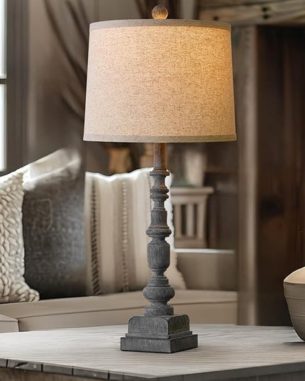 Oneach 27.75" Single Table Lamp for Living Room, Farmhouse Bedside Lamps with Dual USB Port for Bedroom Kids Room Dorm Office, Rustic Lamps for End Table Nigntstand Resin… - LeafyLoom