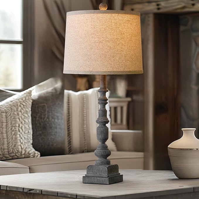 Oneach 27.75" Single Table Lamp for Living Room, Farmhouse Bedside Lamps with Dual USB Port for Bedroom Kids Room Dorm Office, Rustic Lamps for End Table Nigntstand Resin… - LeafyLoom