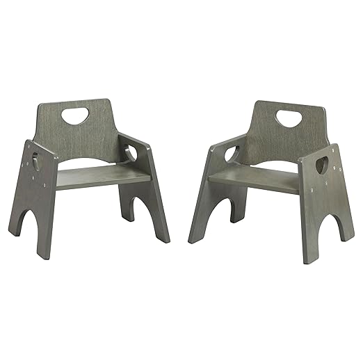ECR4Kids Stackable Wooden Toddler Chair, 8in, Kids Furniture, Grey Wash, 2-Pack - LeafyLoom