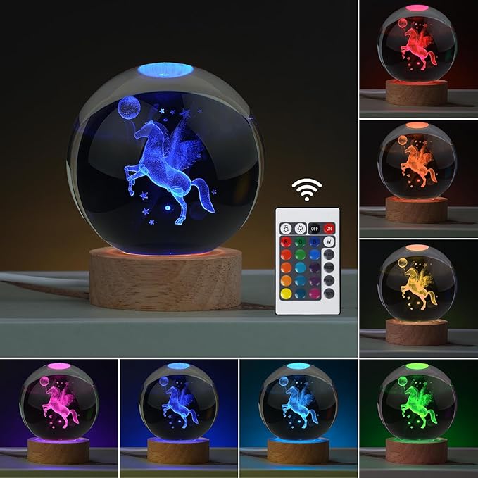 Horse Gifts for Women, Large 3D Horse Lamp, Crystal Horse Night Light 16 Color Changing with Remote Control for Bedroom Decor, Horse Figurines - LeafyLoom