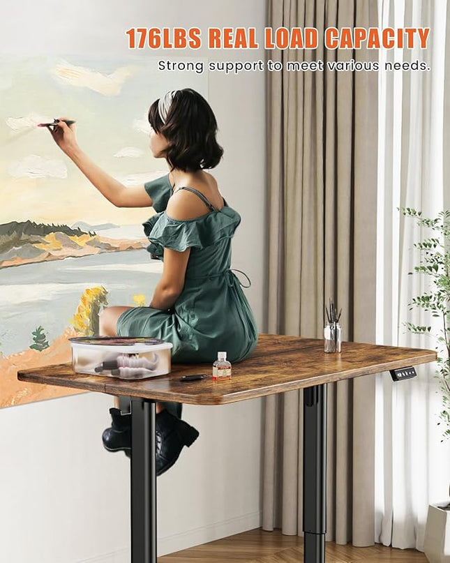 Electric Standing Desk Adjustable Height Stand Up Desk, 48" x 24" Sit Stand Desk, Low Noise Home Office Desk, Computer Desk with Splice Board, Child Lock & Memory Function, Rustic Brown - LeafyLoom