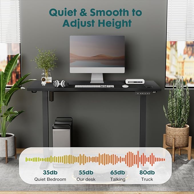 SMUG Standing Desk, Adjustable Height Electric Sit Stand Up Down Computer Table, 55x24 Inch Ergonomic Rising Desks for Work Office Home, Modern Gaming Desktop Workstation, Black - LeafyLoom